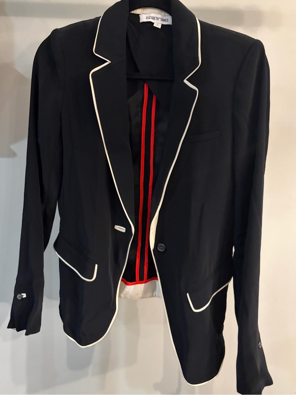 Elizabeth and James Black Jacket with Cream Lining and red accents size 2